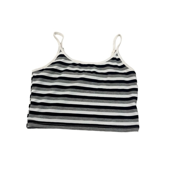 One Way Striped Black, Gray, And White Cropped Tank Top - Picture 1 of 5